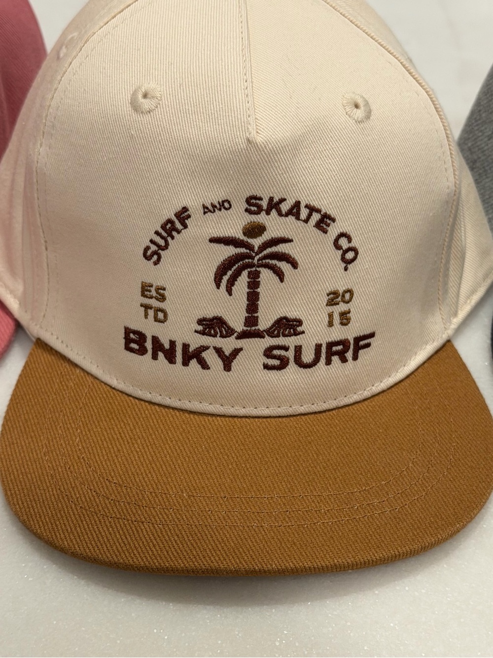 NWOT BNKY Surf Kids Two-Tone Palm Logo Cap - Cream and Brown